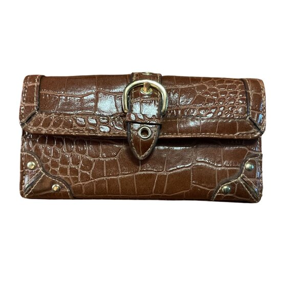 Vtg Y2K Brown Crocodile Embossed Leather Handbag Purse Satchel &  Wallet Set - Picture 7 of 10